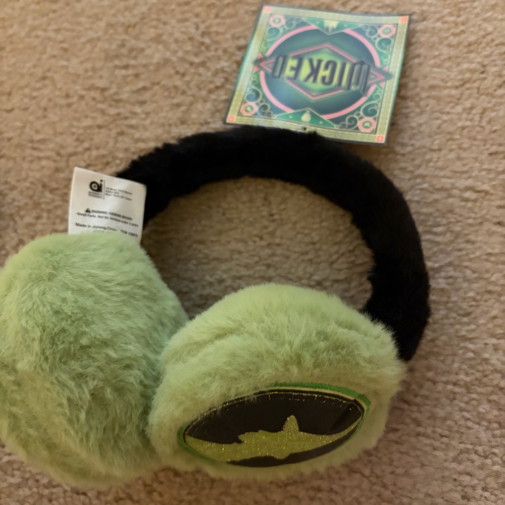 Kids wicked Green and Black warm ear warmers  headband